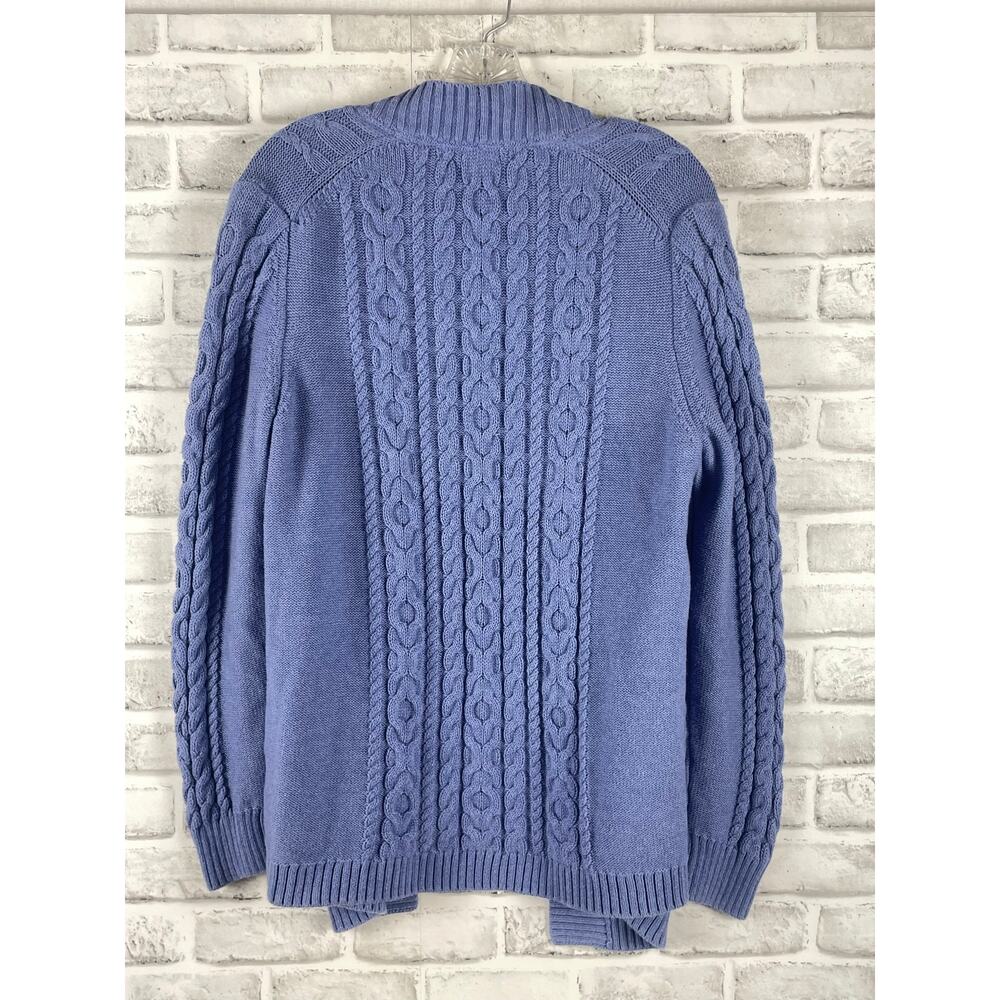 L.L. Bean Blue Cable Knit Open Front Cardigan Sweater Cotton XL Regular - Picture 5 of 8